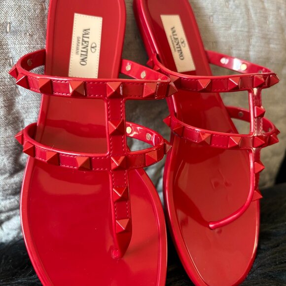 Valentino Garavani Rockstud Jelly Thong Sandals Red Size 37 - Picture 3 of 10